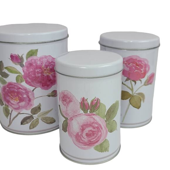 Ikea Tripp Nesting Canisters Set of 3- Pink Floral- Organization - Picture 1 of 9
